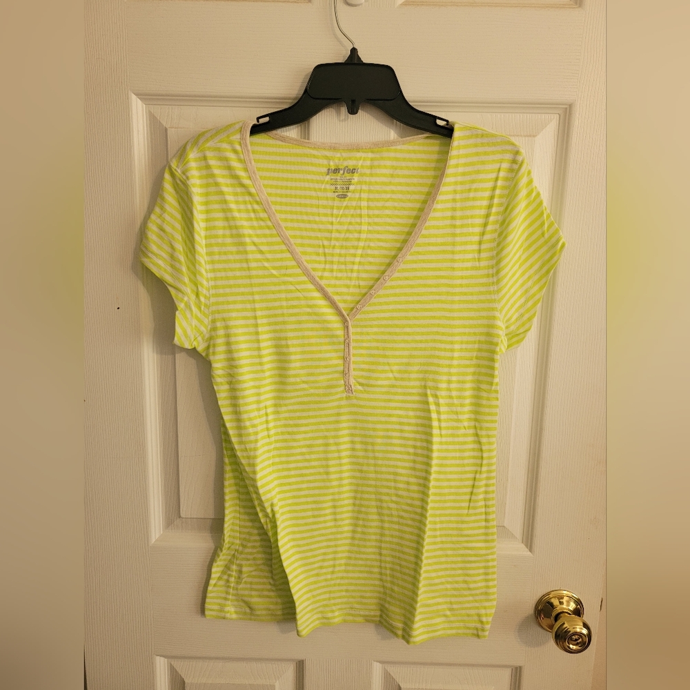 Old Navy Neon Yellow Green Stripe Tshirt Top